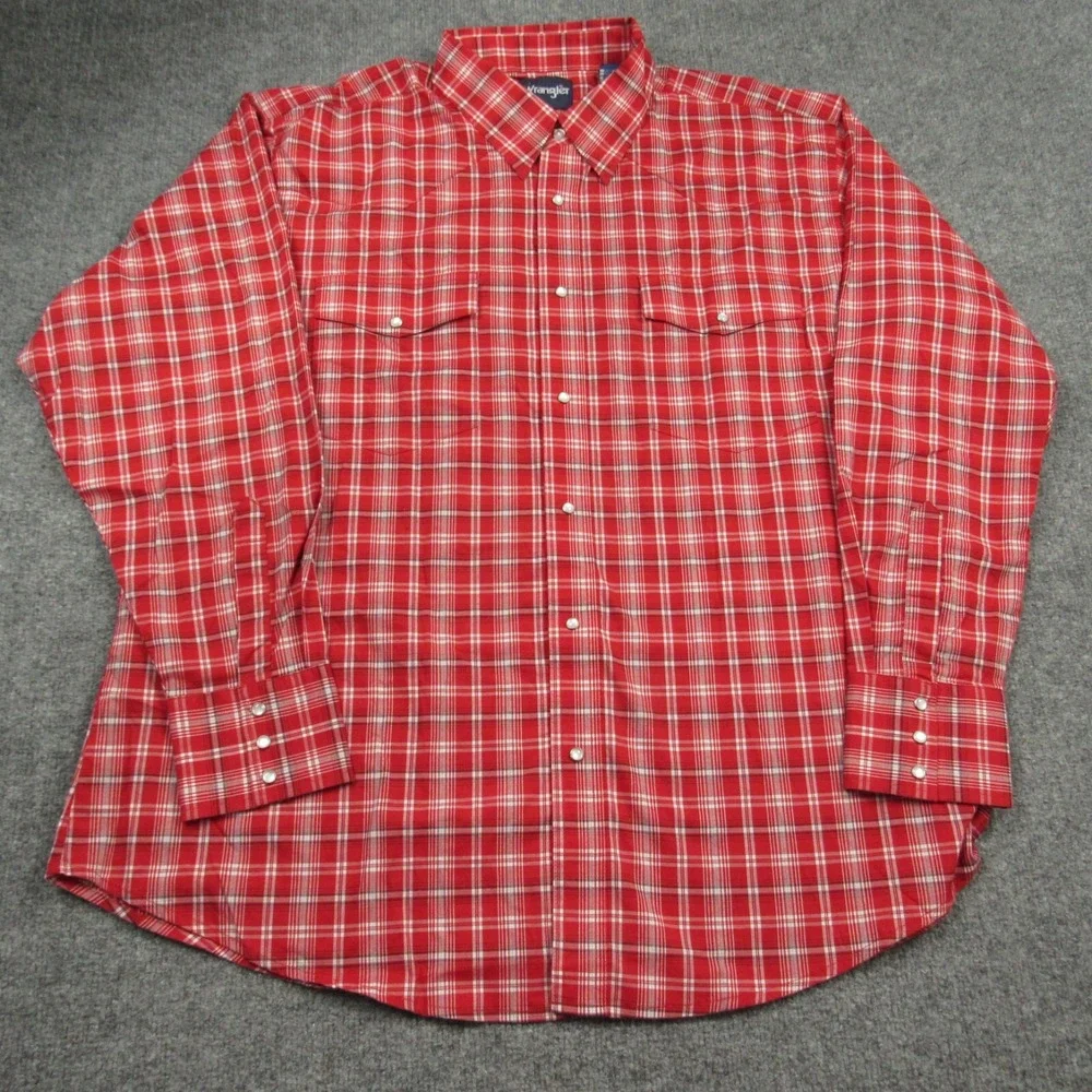 Wrangler Shirt Men Extra Extra Large Red Plaid Pearl Snap Western Cowboy Country - Picture 2 of 7